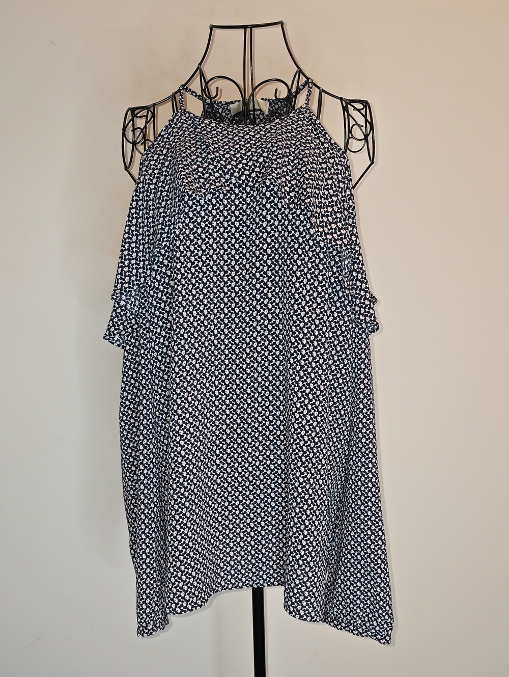 Michael Kors Navy and White One-Shoulder Patterned Dress